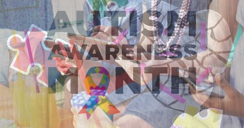 Autism awareness month concept with puzzle pieces and devices