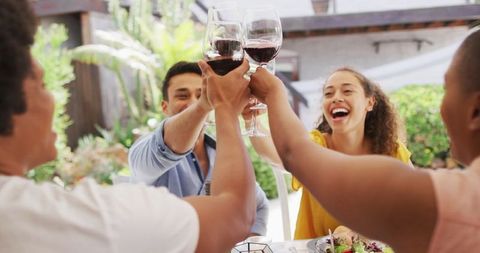 Diverse Friends Toasting at Outdoor Dinner Gathering - Download Free Stock Images Pikwizard.com