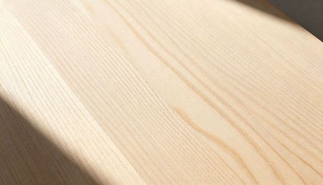 Sunlit natural wood tabletop displaying fine grain and smooth finish with diagonal shadow
