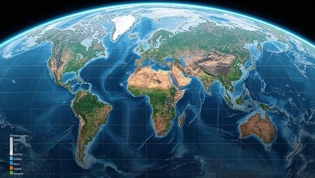 Orthographic Globe Centered on Africa and Atlantic Showing Topography and Graticule