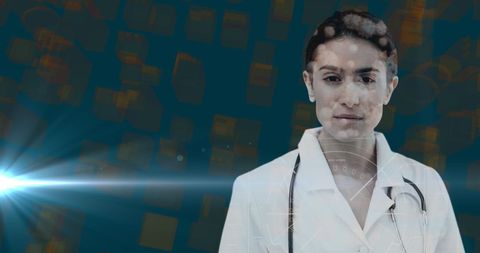 Female Doctor with Digital Interface and Cityscape Overlay - Download Free Stock Images Pikwizard.com