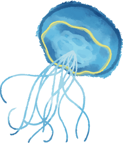 Watercolor jellyfish illustration with transparent blue hues