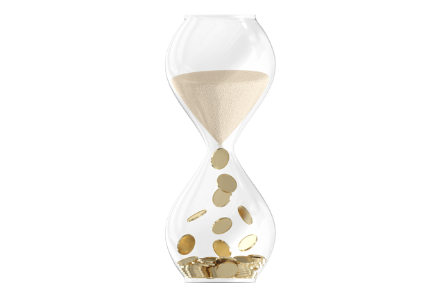 Transparent Hourglass with Sand Dropping into Gold Coins - Download Free Stock Videos Pikwizard.com