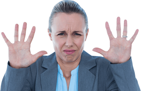 Upset Businesswoman with Raised Hands in Transparent Background - Download Free Stock Videos Pikwizard.com