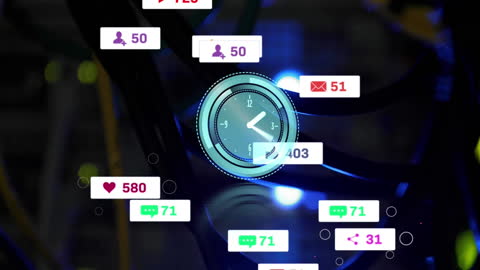 Bright Clock Animation with Social Media Analytics on Server Background