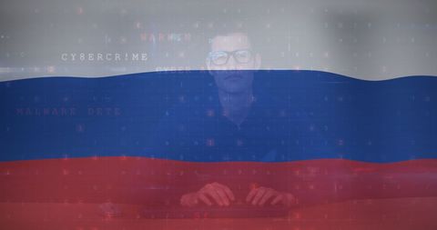 Cyber Warfare and National Security Concept with Russian Flag