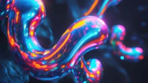 Futuristic Neon Tubes with Abstract Glowing Shapes in Dark Space