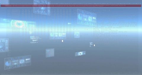 Holographic Data Interface with Central Light Band, Floating HUD and Code Overlays
