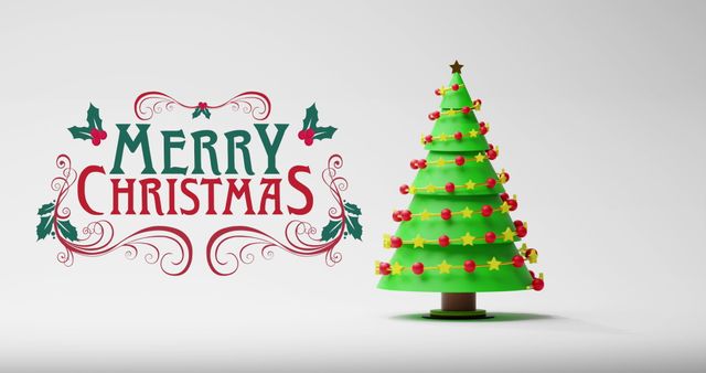 Merry Christmas Celebration Message with Decorated Green Christmas Tree - Download Free Stock Images Pikwizard.com