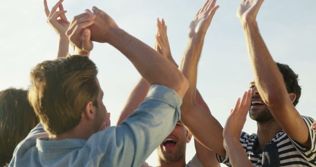 Group of Friends Cheering and Celebrating Outdoors - Download Free Stock Images Pikwizard.com