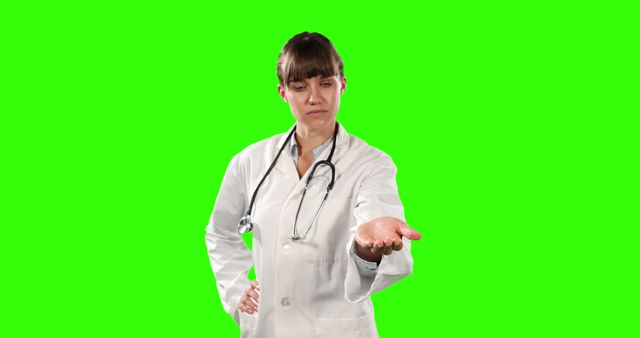 Confident Female Doctor With Hand Extended Forward On Green Background - Download Free Stock Images Pikwizard.com