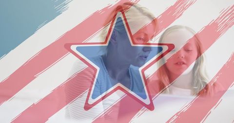 Patriotic Theme with Mother and Daughter Using Technology