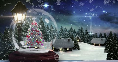 Magical Winter Landscape with Snow Globe and Christmas Tree - Download Free Stock Images Pikwizard.com