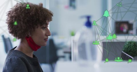 Businesswoman Engaging with Futuristic Team Connections Visualization