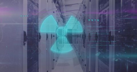 Nuclear Symbol Over High-Tech Server Room