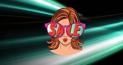 Pop art style woman wearing sale sunglasses with vivid green light trails