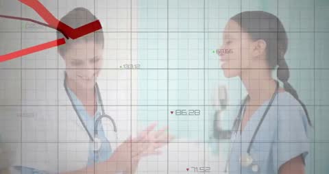 Doctors Collaborating with Data Trends Overlay in Medical Environment