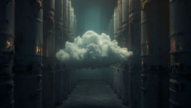 Mystical Cloud Floating in Industrial Corridor Light Rays