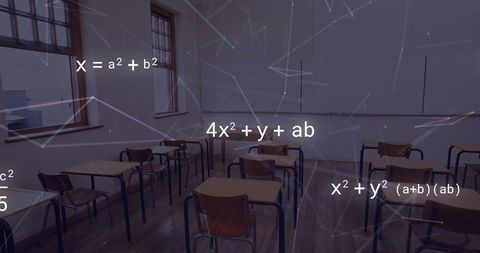 Digital Math Equations Overlaying Empty Classroom - Download Free Stock Images Pikwizard.com