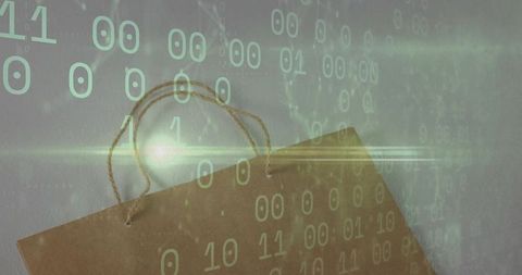 Kraft Paper Bag with Binary Code Overlay Blending Digital and Eco Concepts