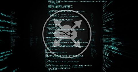 Digital exchange icon amid matrix of streaming code