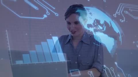 Businesswoman Analyzing Data on Futuristic Digital Interface