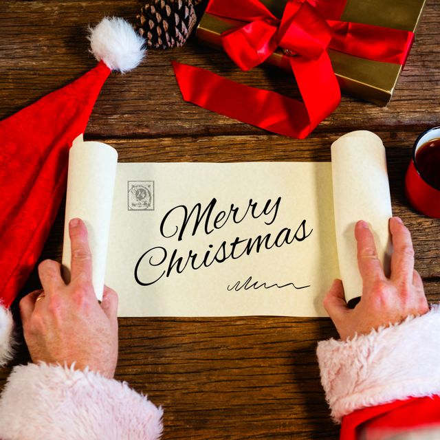 Composite of christmas greetings text over christmas decoration on wooden background - Download Free Stock Videos Pikwizard.com