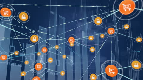 Digital Network with Shopping and Security Icons