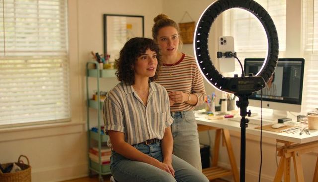 Creators Recording with Ring Light in Cozy Sunlit Home Workspace