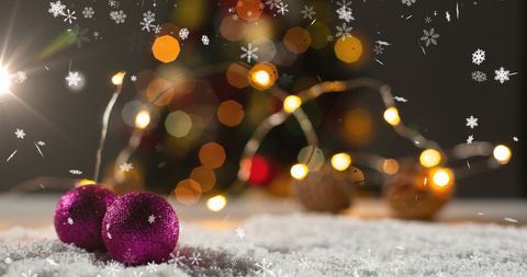 Festive Christmas Scene with Snow and Baubles - Download Free Stock Images Pikwizard.com