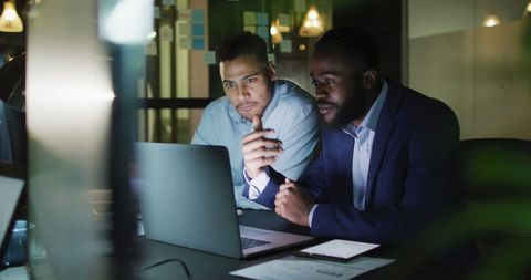 Two Businessmen Collaborating Late at Night in Office - Download Free Stock Images Pikwizard.com