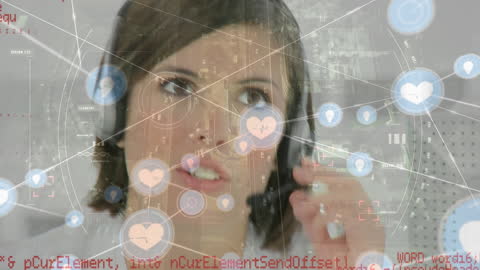 Businesswoman Using Headset Amid Digital Icons and Data Connections