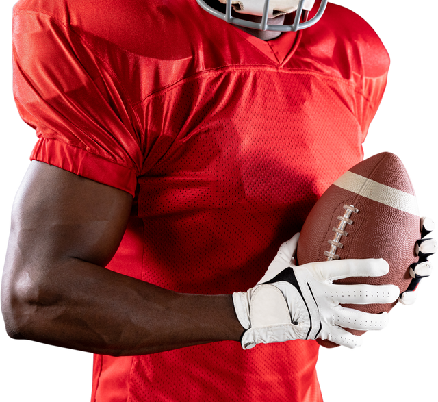 African American Football Player Holding Ball in Transparent Jersey and Helmet Mid Section View - Download Free Stock Videos Pikwizard.com