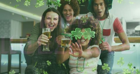 Diverse Friends Celebrating St. Patrick's Day with Beer and Fun
