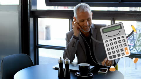 Senior Businessman Enjoying Phone Call with Calculator Animation