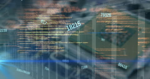 Futuristic Data Processing in Server Room with Codes