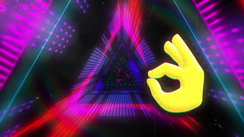 Dynamic Hand Gesture Over Futuristic Neon Tunnel