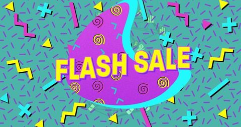 Retro Flash Sale Promo with Vibrant 80s and 90s Shapes and Patterns