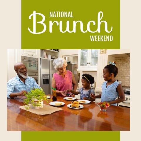 Family Celebrating National Brunch Weekend in Kitchen - Download Free Stock Templates Pikwizard.com