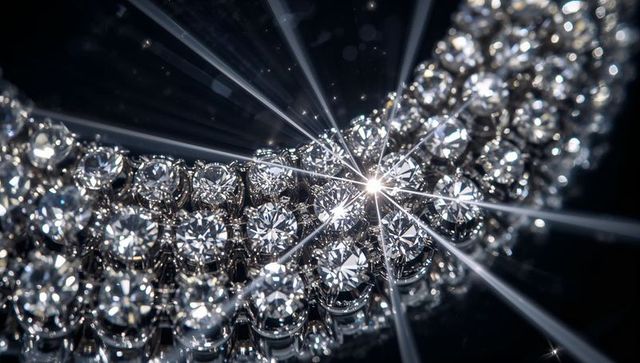 Curved multirow diamond bracelet sparkling with starburst sparkle close-up luxury jewelry