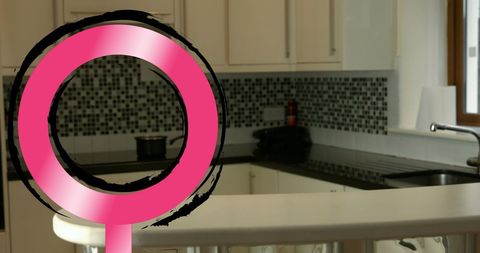 Modern Kitchen Interior with Digital Element Overlay