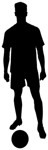 Transparent silhouette of footballer kicking ball in action pose