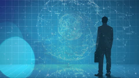 Businessman Analyzing Global Digital Network Connections