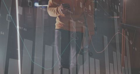 financial data overlays on busy professional using smartphone - Download Free Stock Images Pikwizard.com