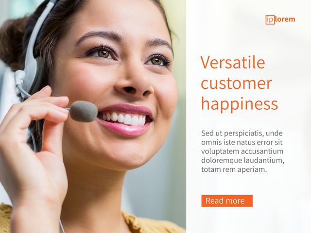 Smiling Woman in Headset Supporting Customer Happiness - Download Free Stock Templates Pikwizard.com