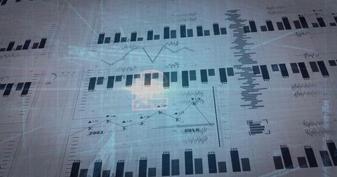 Holographic Lock Securing Financial Dashboard with Bar Charts and Trend Lines