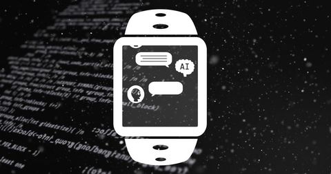 Ai chat interface on smartwatch over casting code background