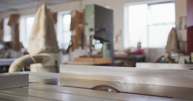 Empty Workshop with Table Saw Blade Focus - Download Free Stock Images Pikwizard.com