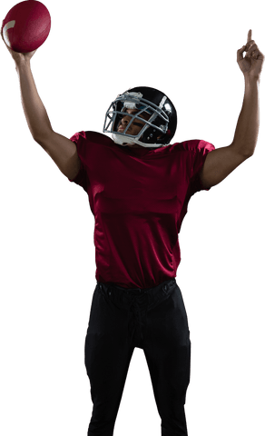 Transparent american football player celebrating victory