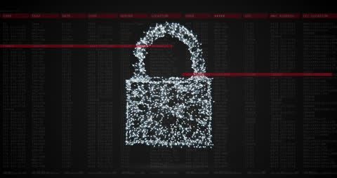 Digital Padlock over Data On Dark Background
